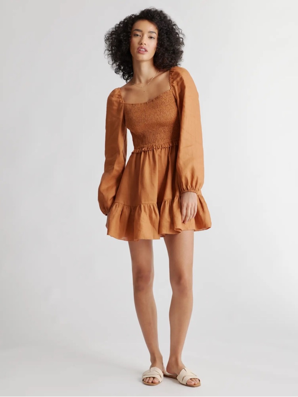 Quince 100% European Linen Smocked Mini Dress